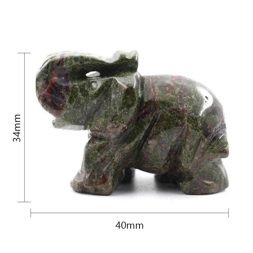 Dragon Bloodstone Crystal Elephant Pocket Guardian Figurine Elephant Statue 1.5 inch for Healing Reiki Spiritual Gift Cute Meditation Office Room Desk Decor