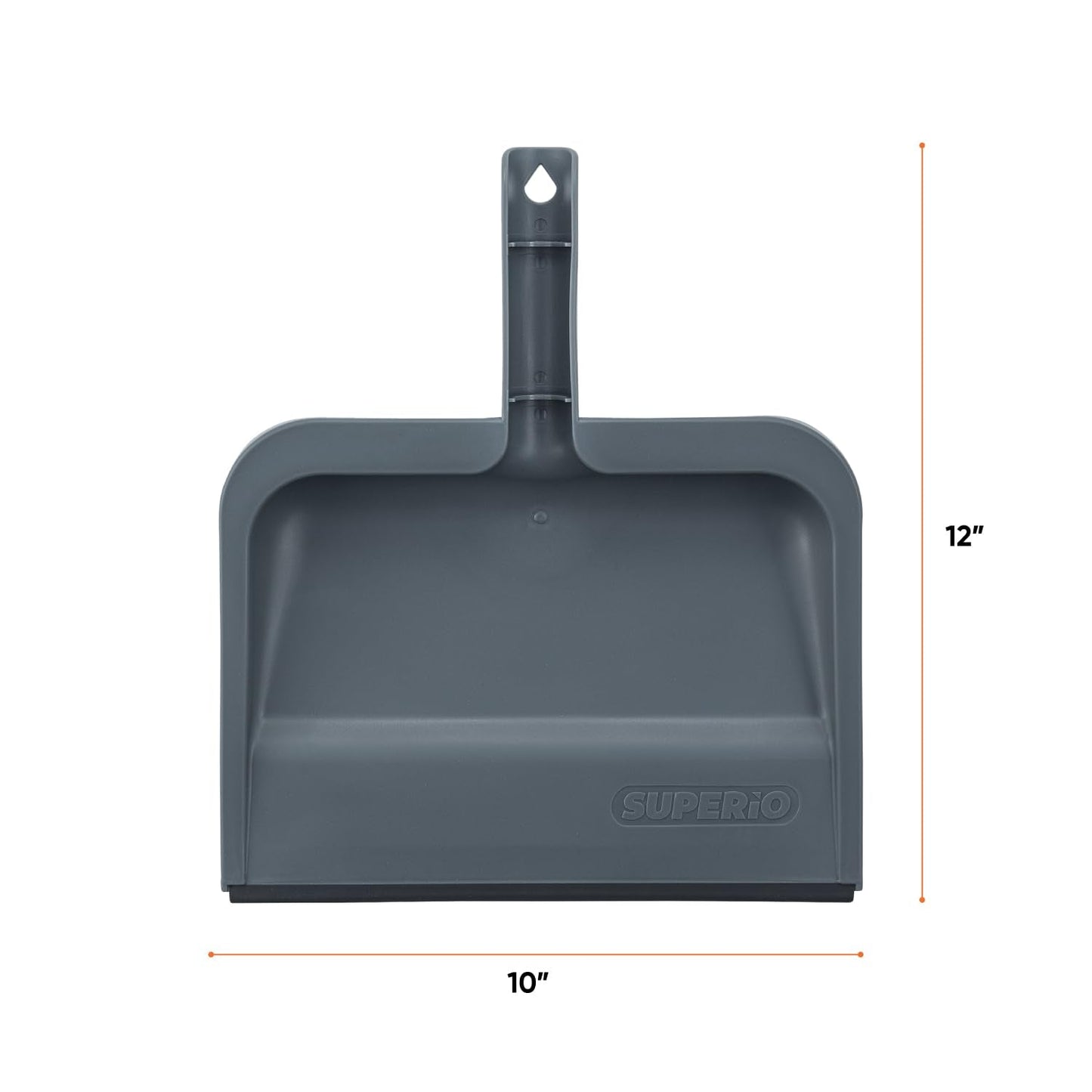 Superio Clip-On Dustpan with Rubber Lip - 10-inch Wide Durable Plastic Dust Pan with Comfort Grip Handle, 2-Pack (Grey)