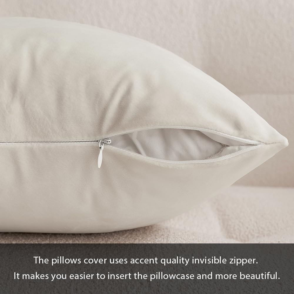 MIULEE Velvet Throw Pillow Covers 18x18 inch, Pack of 2 - Cream White, Soft Solid Decorative Pillow Covers Cushion Cases Modern Luxury Home Decor for Spring Couch Sofa Bedroom Livingroom,Car