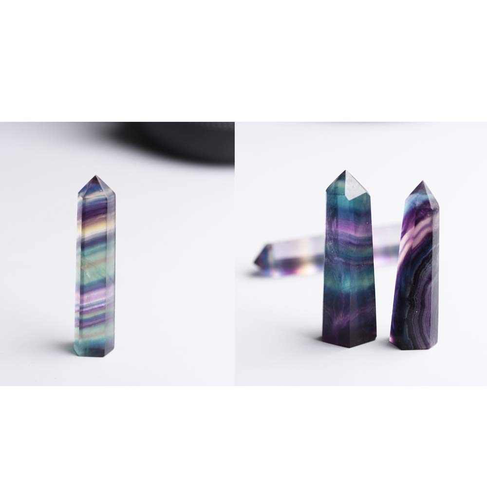 Comidox 2Pcs Natural Rainbow Fluorite Quartz Crystal Hexagonal Wand Healing Crystal Stone Purple Green Gem for Feng Shui Decor Home Office Decor