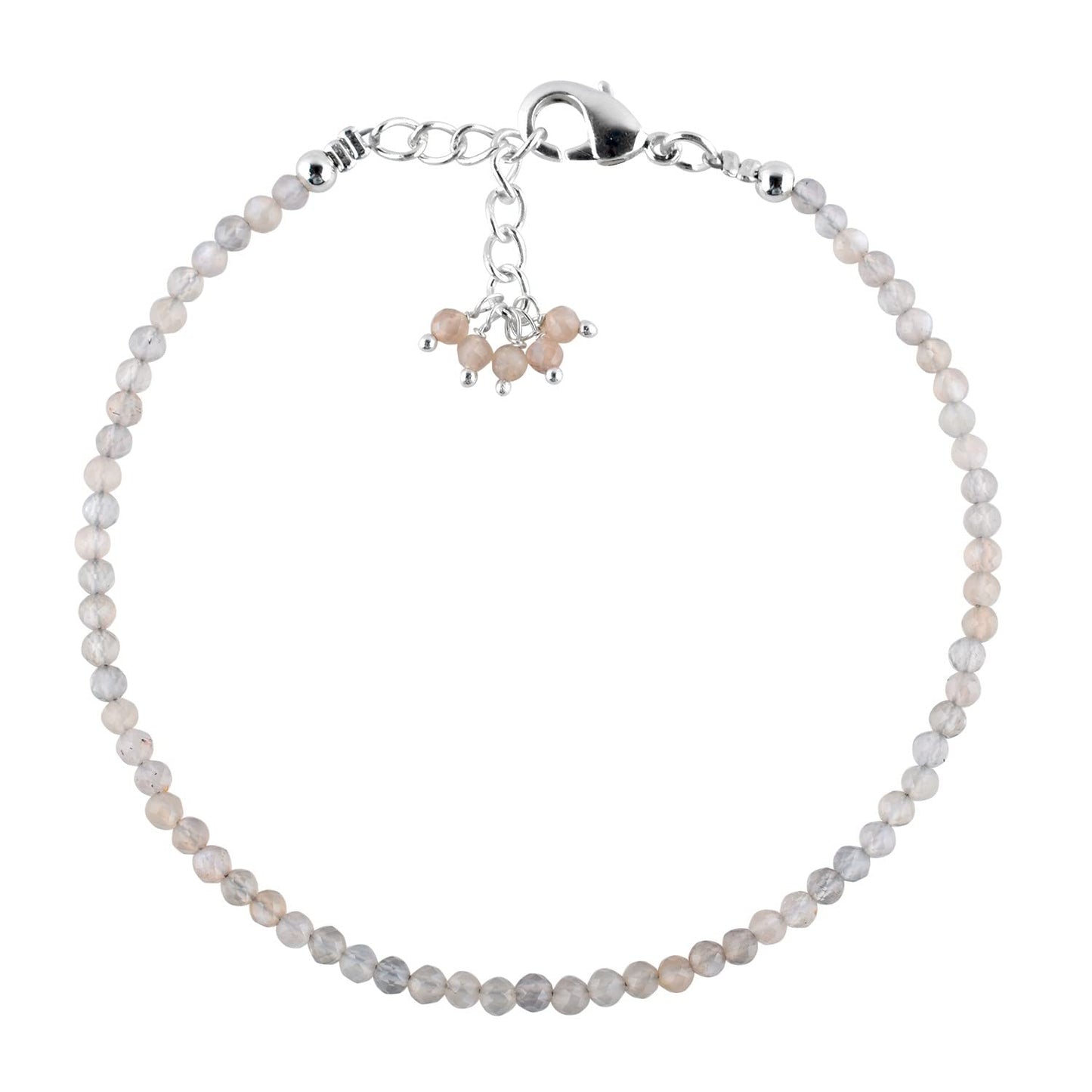 QNAVIC Grey Moonstone Micro Beads Dainty Bracelet for Women, Natural Gemstone Jewelry, Healing Chakra Crystals June Birthstone Gift for Her, Silver Plated Chain 8 inch