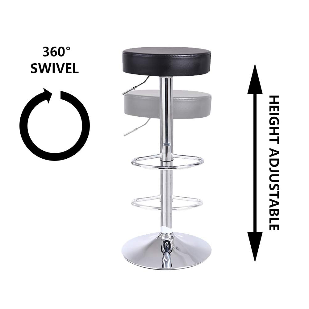 KKTONER Round Bar Stool PU Leather with Footrest Height Adjustable Swivel Pub Chair Home Kitchen Bar stools Backless Stool (Black)