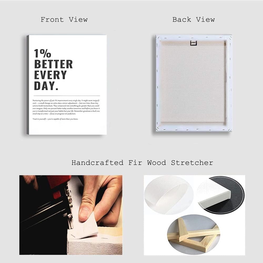 1% Better Every Day Framed Canvas Wall Art Modern Quote Decor 12x16in canvas