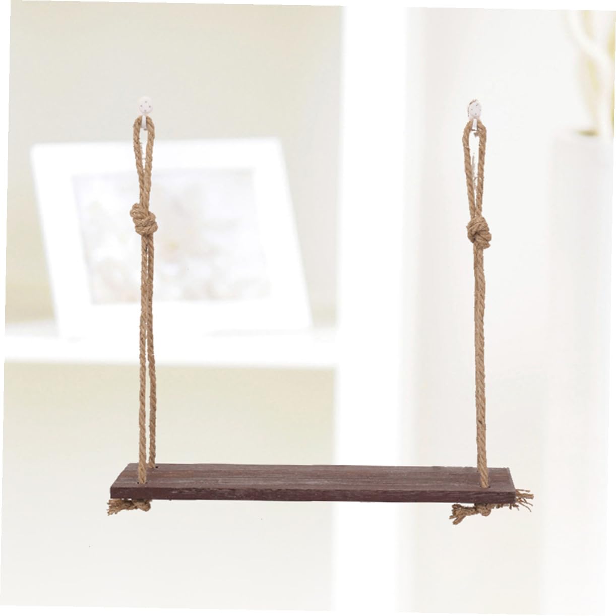 PRETYZOOM 1tier Hanging Shelf Hemp Rope Storage Rack Floating Wall Shelf Jute Rope Organizer