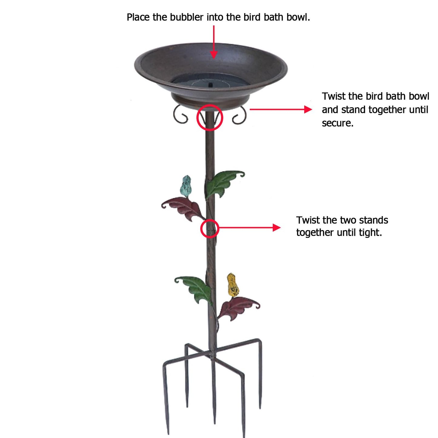 31”H Solar Bird Bath with Metal Stake, Metal Bird Bath Bubbler, Bird Baths for Outdoors with Solar Fountain for Outdoors Garden Yard Decor
