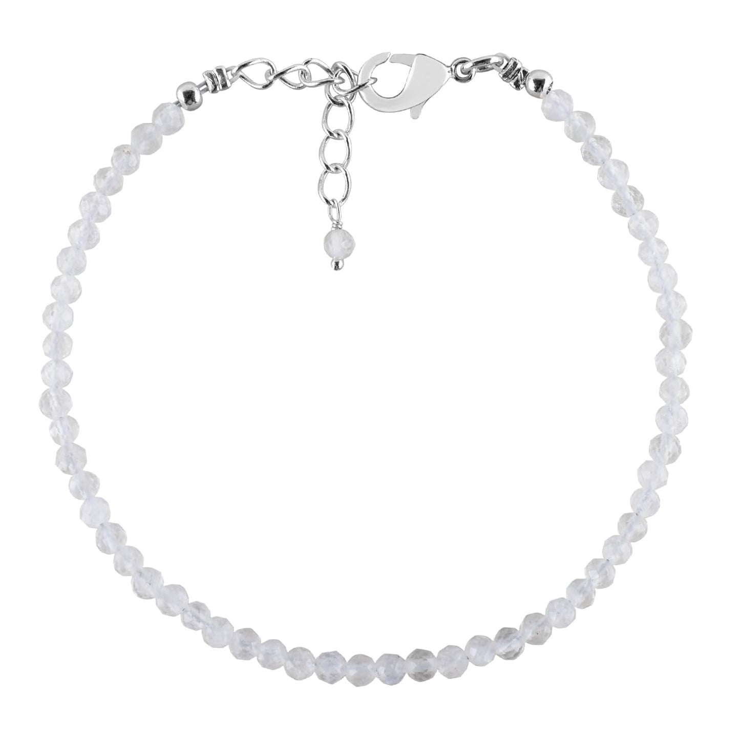 YANARA Moonstone Bracelet Gemstone Micro Beads Dainty Jewelry for Women, Natural June Birthstone, Energy Healing Crystals, Silver Plated Chain 8 inch Birthday Gifts For Her