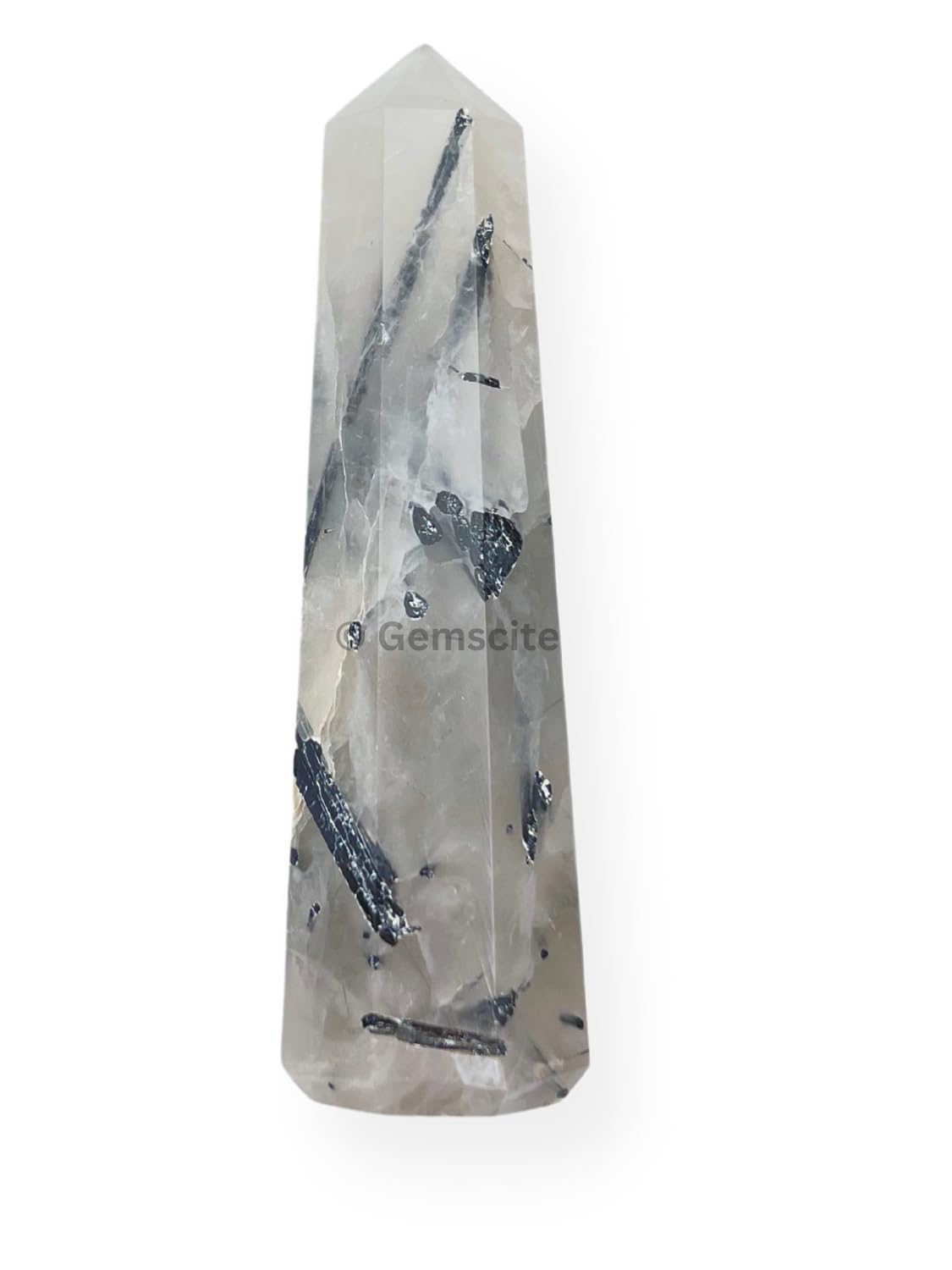WholesaleGemShop 3 Inch (70 mm) Gemstones Black Rutile Obelisk Tower Jumbo Facet Aura Rock Crystal Natural Polished Earth Wand Spirit