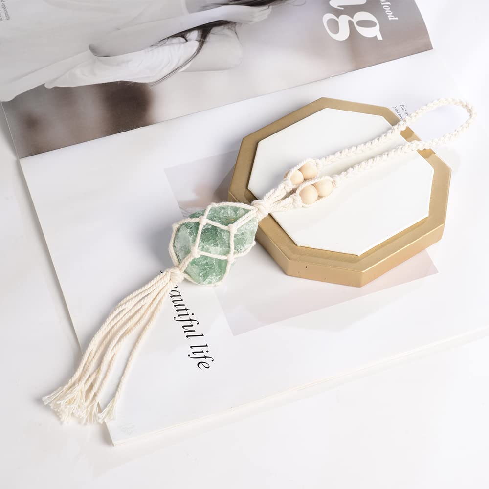 VNVETYTO Natural Green Fluorite Meditation Healing Crystals Feng Shui Hanging Ornament for Car, Window, Home Decor