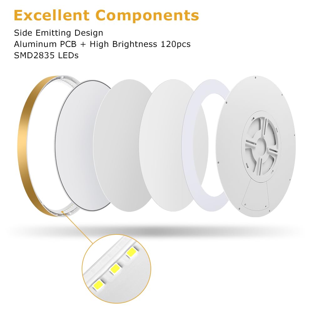 2Pack 9Inch LED Ceiling Light Fixture Flush Mount, 18W(180W Equivalent), 1800LM, 3000K Warm White, IP40, Flat Modern LED Ceiling Lights for Bedroom, Living Room, Bathroom, Stairwell, etc.(Gold)