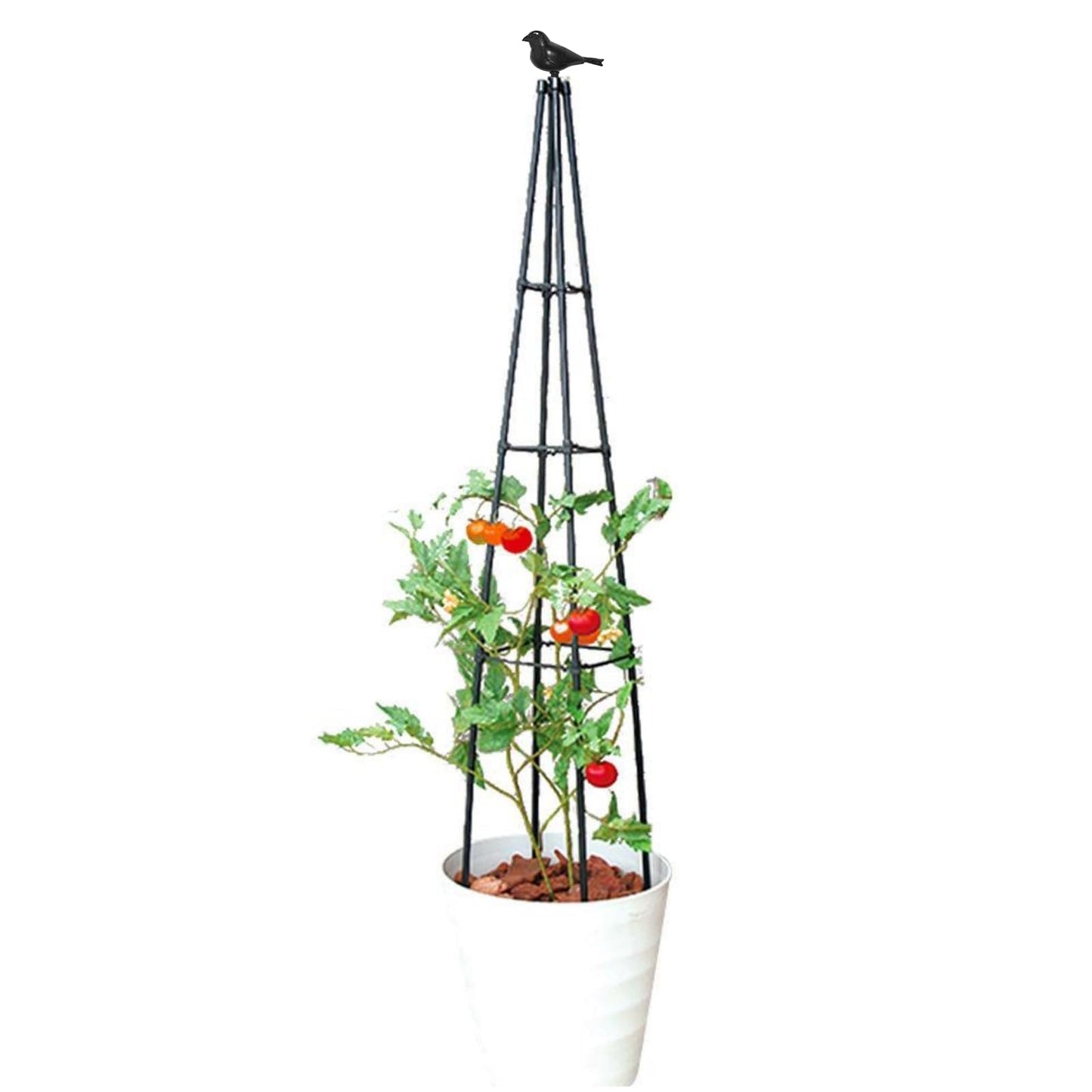 FOLLOOK Cucumber Trellis, 67" Tall Obelisk Garden Trellis for Climbing Plants Outdoor Plastic-Coated Metal Support for Flower Vine Vegetable Tomato Cage Cucumebr Trellis Raised Bed, Black, 2 Pack