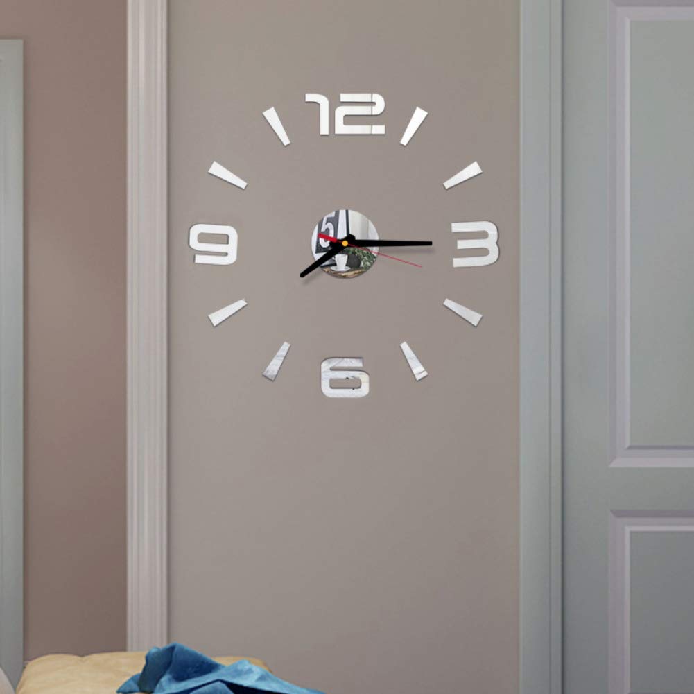 Forart Large DIY Wall Clock, Modern 3D Frameless Wall Clock Arabic Numbers Adhesive Wall Decor Kit Wall Decoration for Home Office Living Room Bedroom