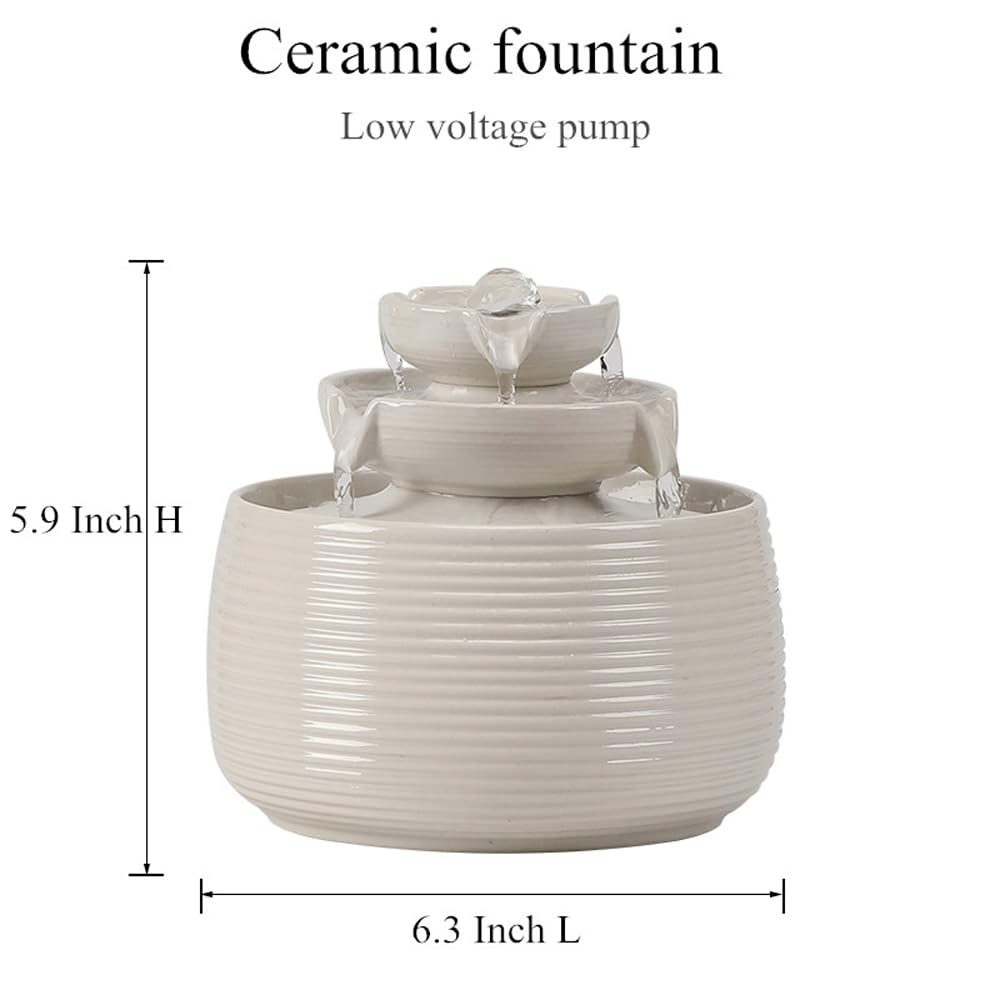 Outdoor and Indoor Water Feature Fountain Waterfall Tabletop Desktop mini Ceramic Garden Fountain (White A170)