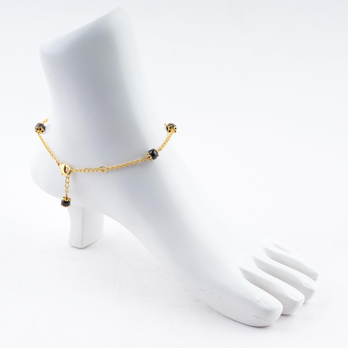 JEWEL OF ROCKS Trendsetting BLACK OBSIDIAN Anklet, Handmade Craft, Anklet Beads Bracelet, Chakra Healing Anklet, Gemstone Women Jewelry, Hypoallergenic Gold Plated Brass Anklet 9 inch+1.5"
