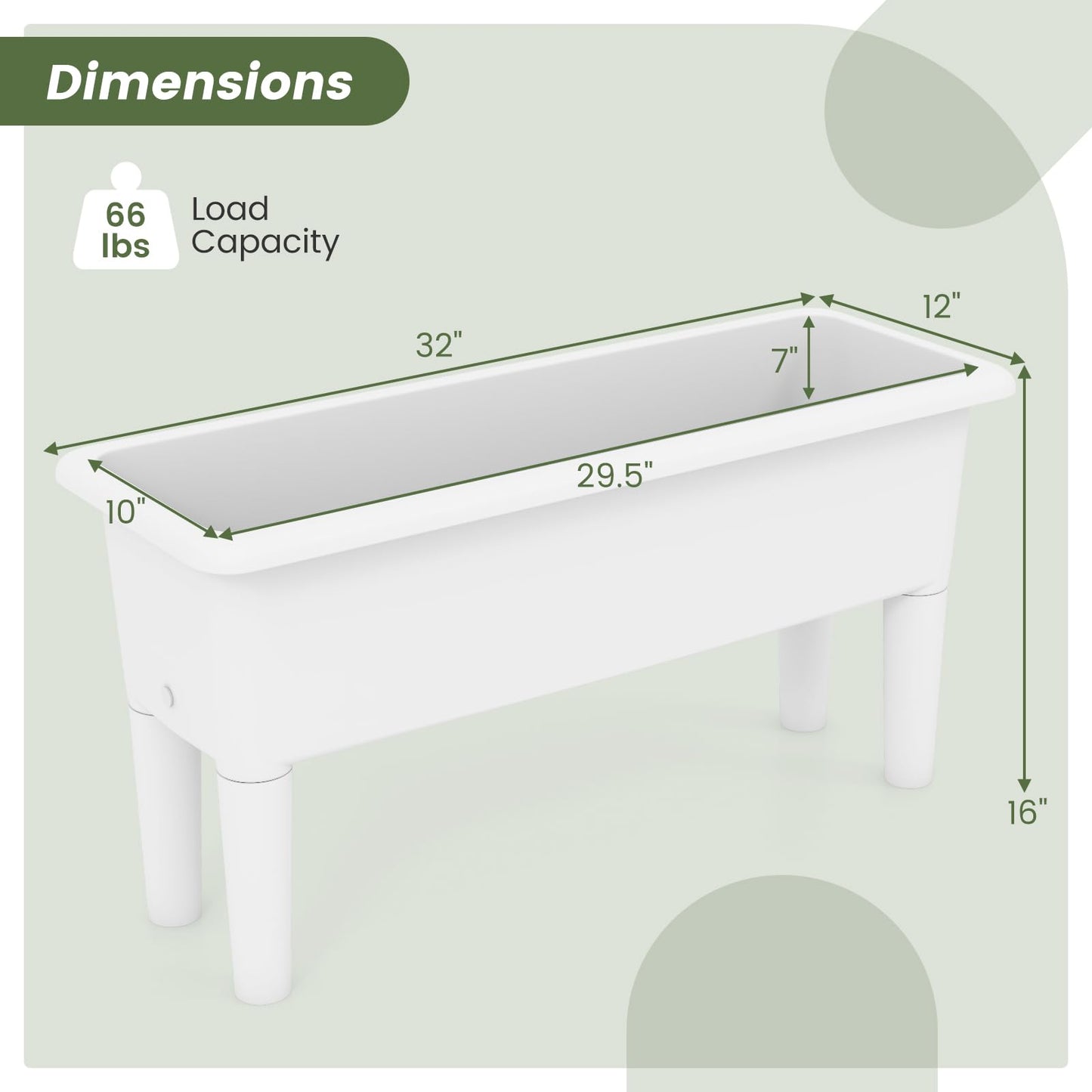 Giantex Raised Garden Beds Outdoor Set of 2, Self-Watering Planter Box with Detachable Legs & Drainage Hole, Outdoor Raised Container for Vegetable Fruit Herbs, 31.5”Lx12”Wx16”H, Easy Assembly (White)