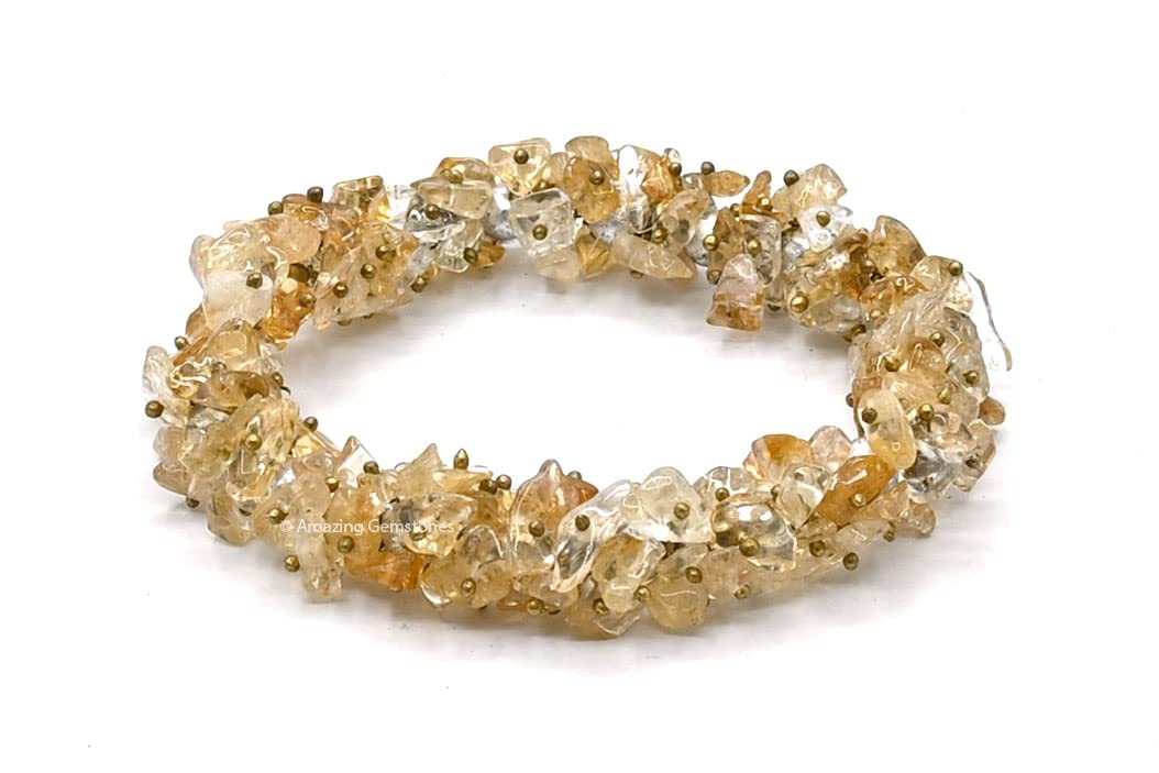 Amazing Gemstone Citrine Crystal Chip Bracelet for Women Men Stone Chakra Bracelets, AAA Grade Stretchable Healing Crystals Pulseras Para Hombres Mujer Stocking Stuffers (1 Piece)