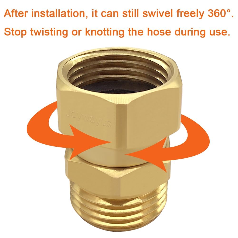 Joywayus Brass Garden Hose Swivel Connector 3/4" GHT Female x 3/4" GHT Male 360 Degree Swivel No Kinking Adapter (Pack of 2)