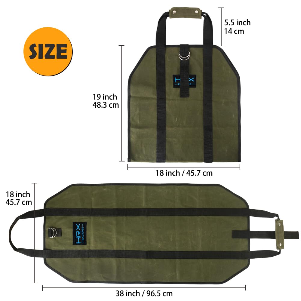 HRX Package Waxed Canvas Firewood Bag Carrier, Water Resistant Log Tote Wood Carrying Bag With Handles for Camping Trip Christmas Gift