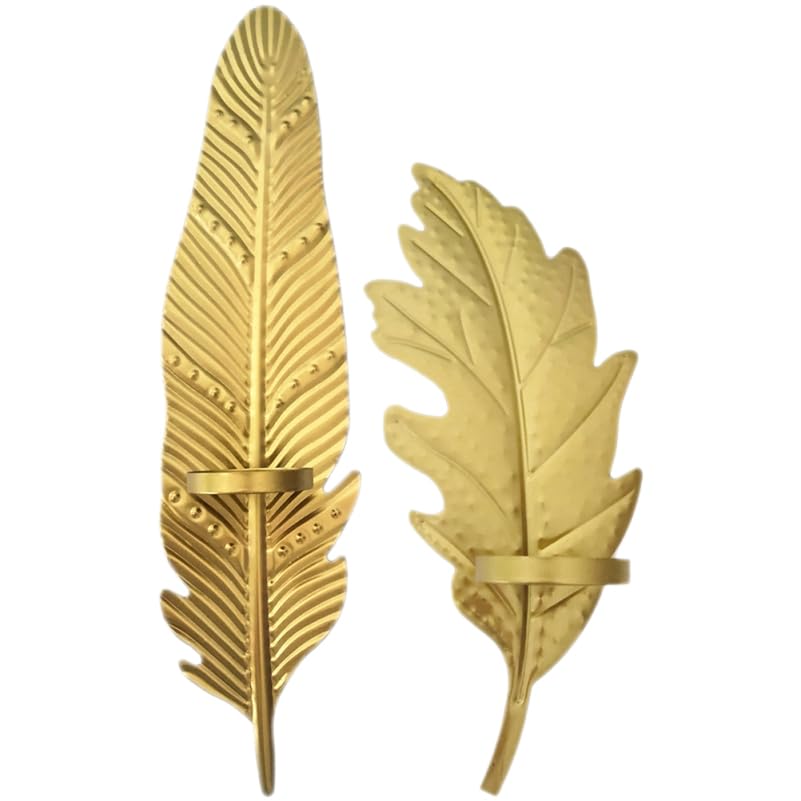 PRETYZOOM Metal Leaf Candle Holder Set of 2 Wall-Mounted Decorative Candlesticks for Home Bedroom Living Room Office Party D Cor 13.93X3.38X1.96In