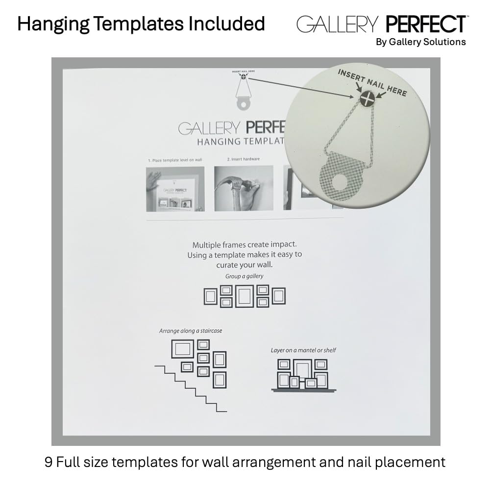 Gallery Perfect 12x12 Picture Frames, 9 Piece Set with Real Glass Cover for 8x8 Photos With Mat, Picture Frames Collage Wall Decor for Gallery Wall, Home Decor, Black