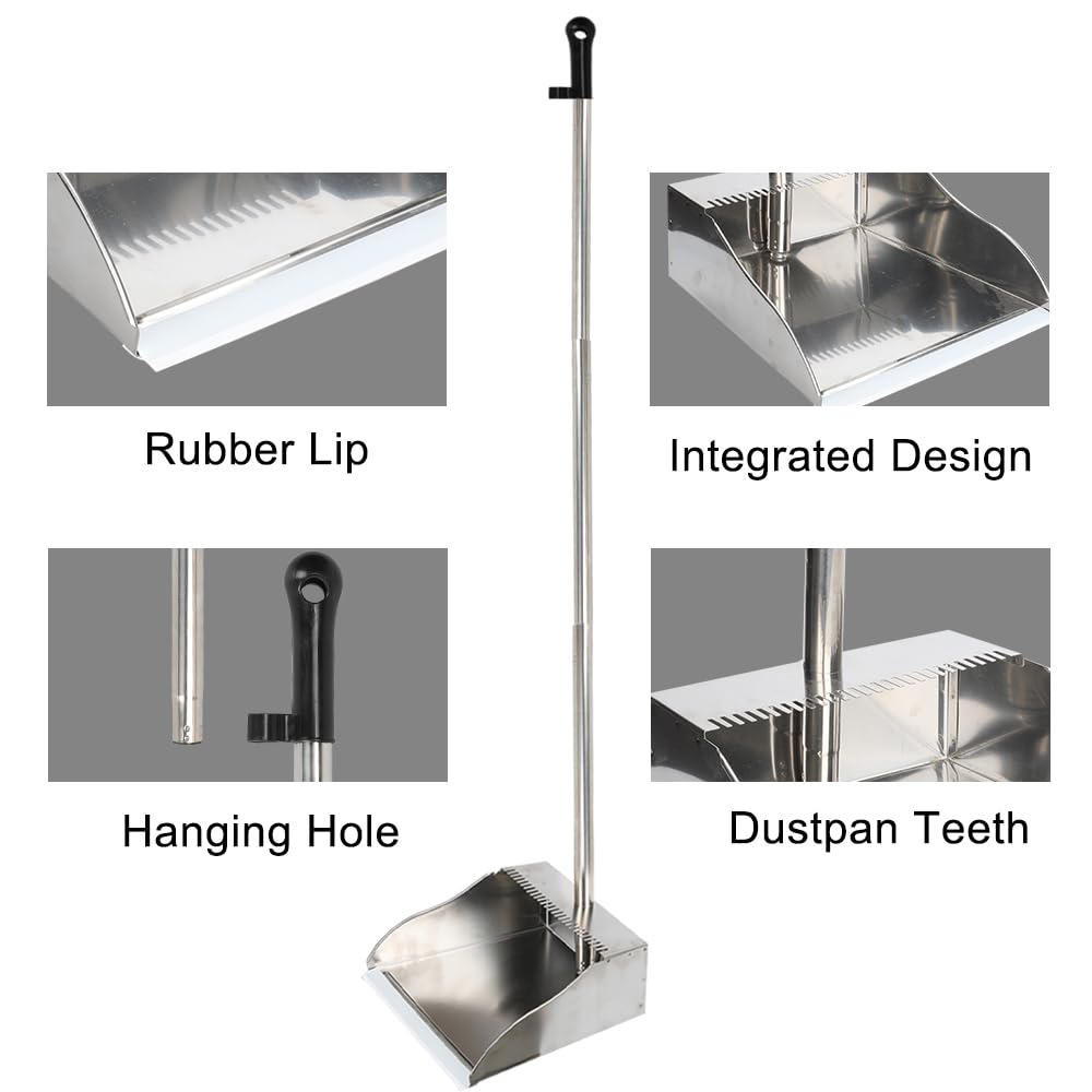 Stainless Steel Dustpan Metal Dustpan with Handle Heavy Duty Dust Pan Upright Dust Pan for Home Office Lobby