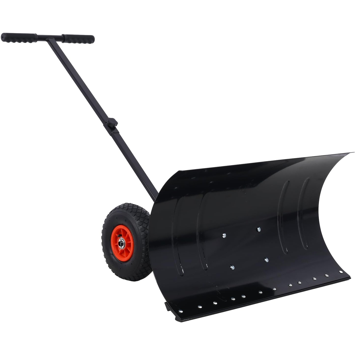 Snow Shovel with Wheels,29" Wide Metal Snow Pusher Shovel with 15" Height &10" Wheels,Adjustable Angle&Height Handle,Effortless Snow Removal,Ergonomic Design for Driveway&Sidewalk (Black Single Rod)