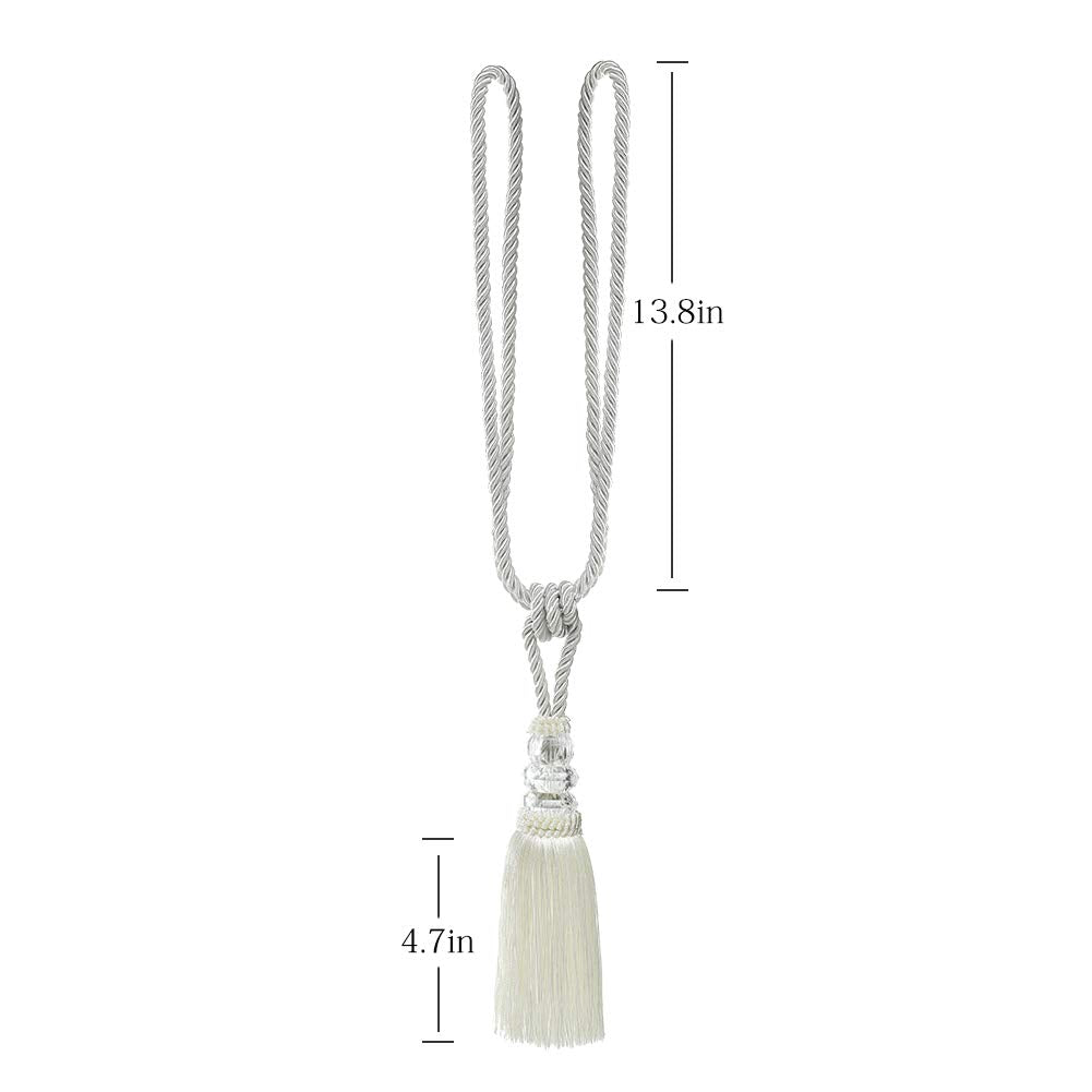 BEL AVENIR 2 Pack Curtain Hand-Woven Tiebacks Crystal Holdbacks Home Decorative (White, 2 Pack)