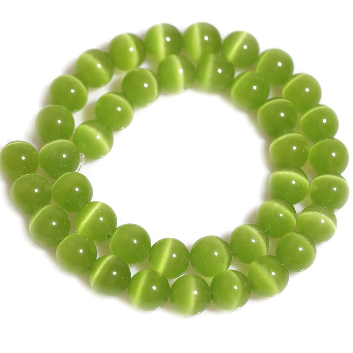 HAAMIIQII 8mm Olive Green Cat Eye Glass Round Crystal Stone Loose Gemstone Beads for Jewelry Making Bracelets Necklaces Earrings Crafts (45-50pcs)