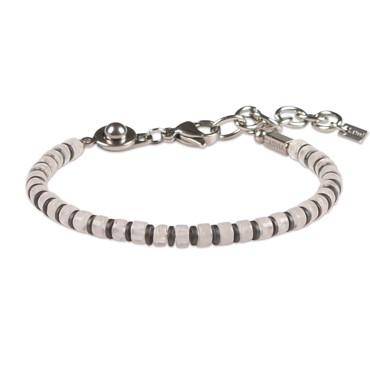 Casvia Lumina Path Men's Beaded Bracelet, White Quartz & Hematite, Adjustable Stainless Steel Dual Clasps, Thickened Wear-resistant Handmade Minimalist Jewelry, Daily Wear Gift for Men & Friends
