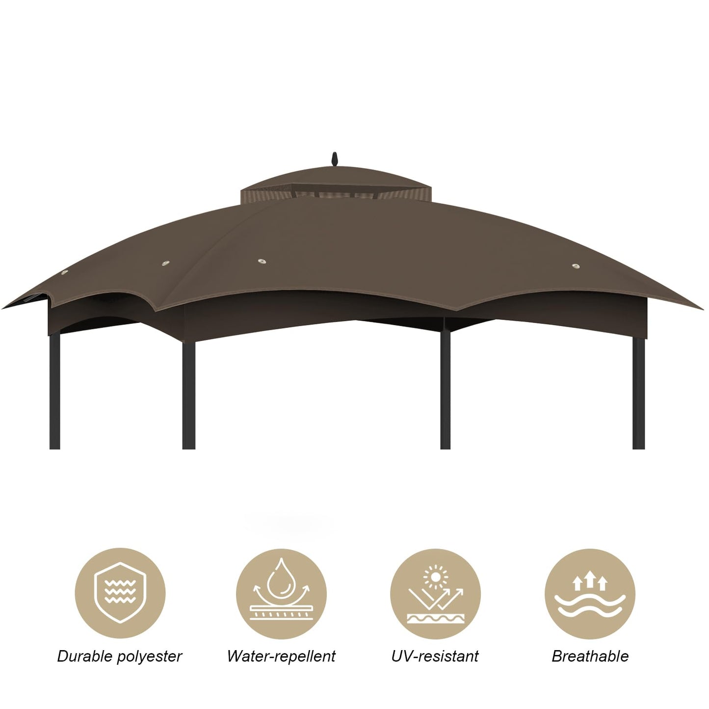Replacement Canopy Top Cover, Double Tiered Waterproof Canopy Roof for Lowe's Allen Roth Gazebo #GF-12S004B-1 (Brown)