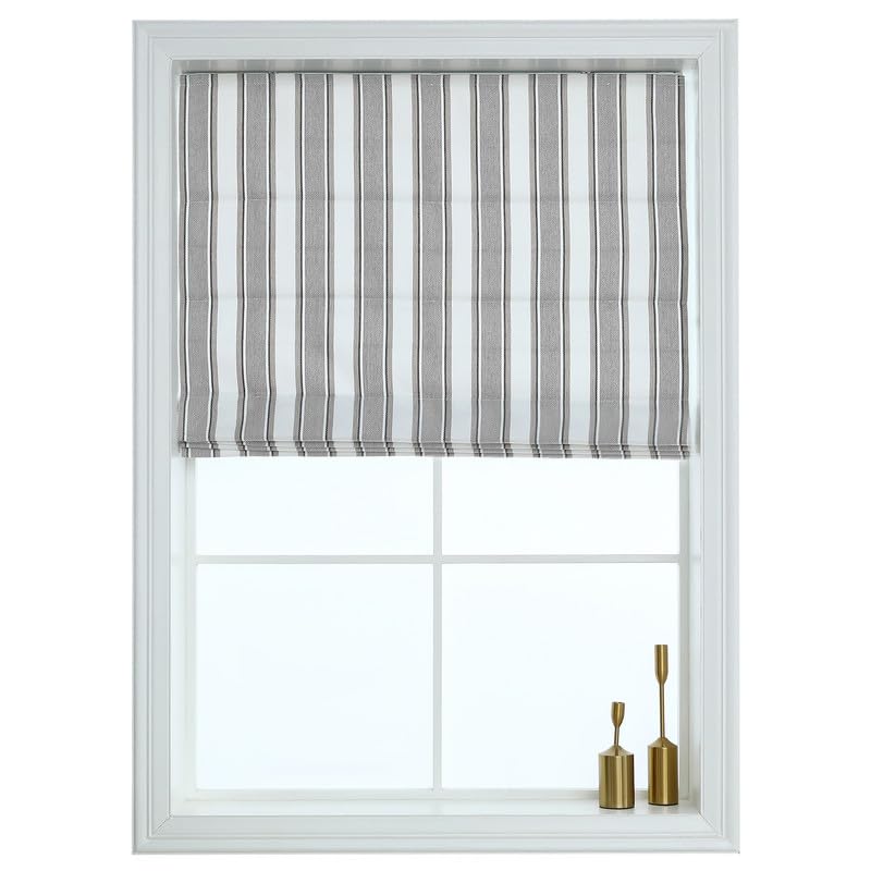 Everyday Celebration Roman Shades, Room Darkening Cordless Vertical Stripe Shades for Indoor Windows, Woven Fabric Blinds 31" W x 64" H, Natural