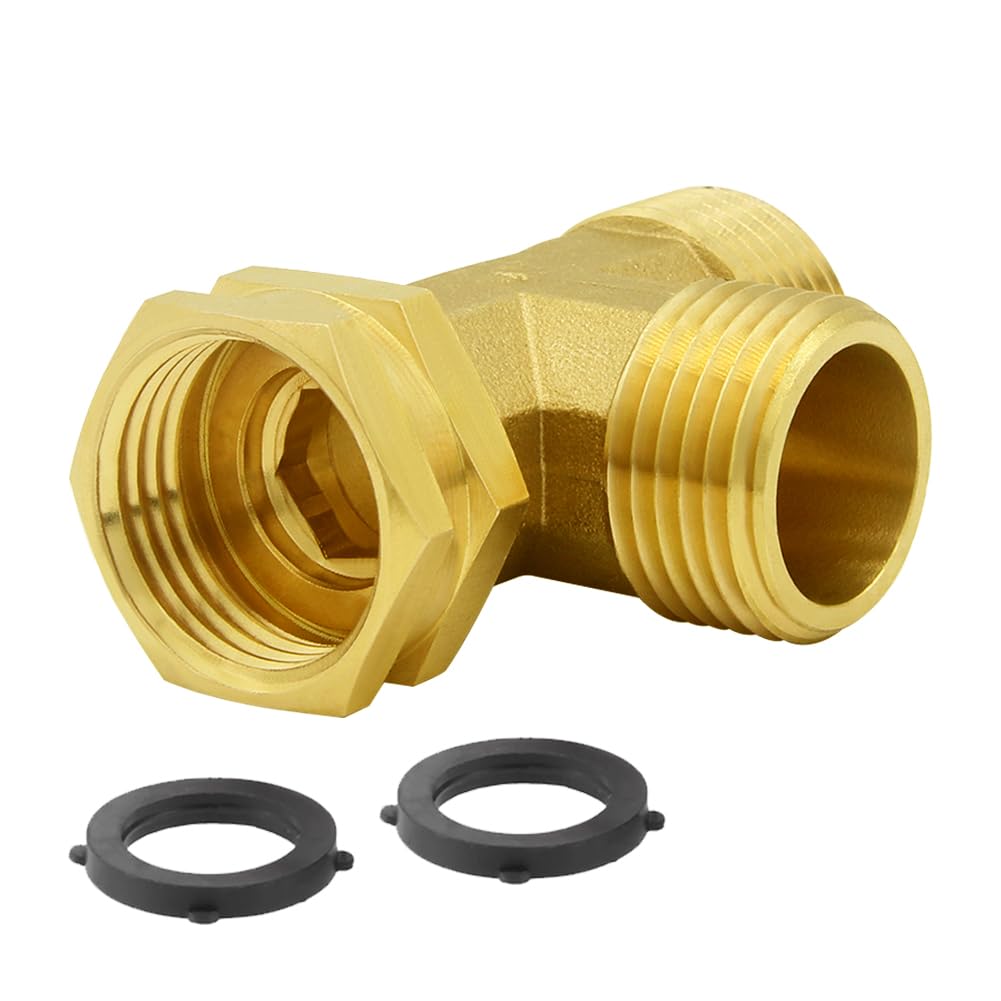 Hooshing Brass Garden Hose Tee Fitting 3/4" GHT Female x Male x Male Pipe Fittings Swivel Garden Hose Adapter