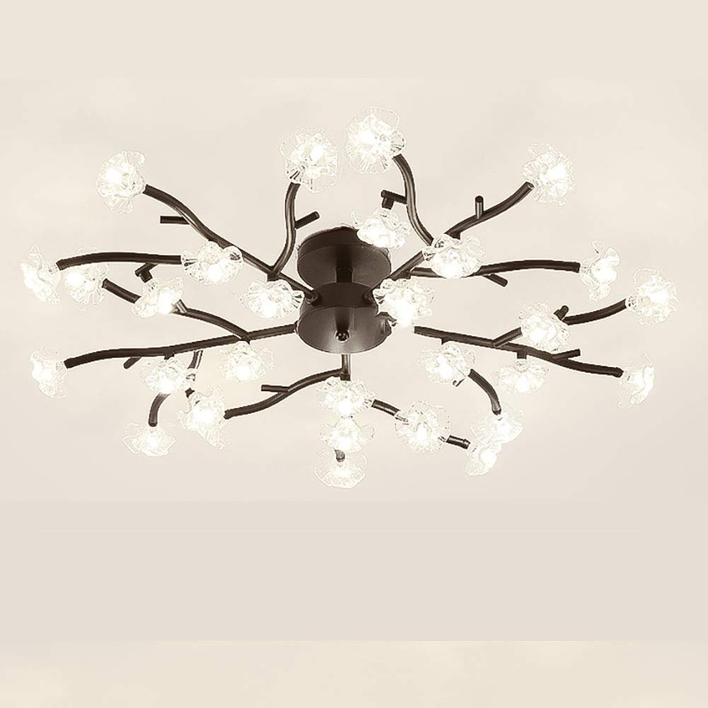 EUUDROBY Creativity Crystal Ceiling Light Fixture Nordic Tree Branch elier Painted Iron Finish Pendant Light Indoor Home Modern Simple Hanging Ceiling Lamp, 30 Lights, Black
