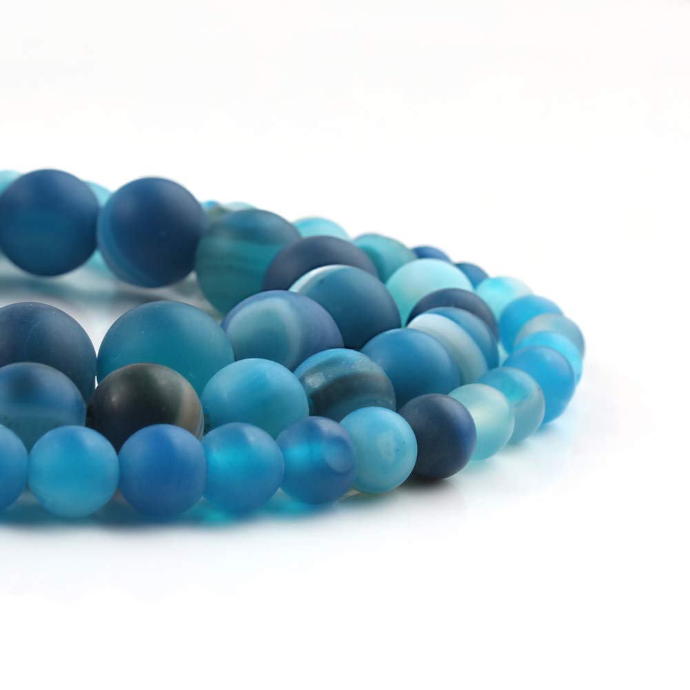 Song Xi Blue Frosted Striped Agate Beads 6mm Natural Stone Beads for Jewelry Making Gemstone Beads