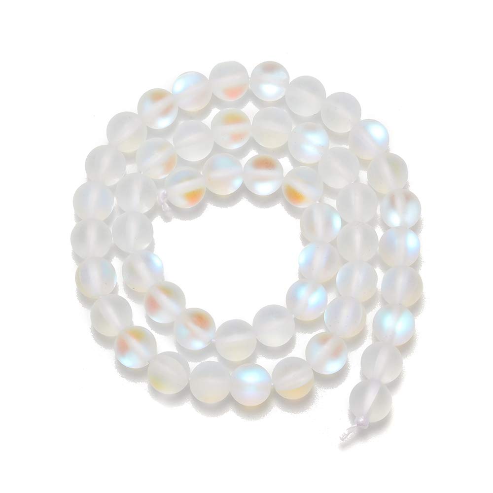PLTbeads Gorgeous Moonstone Crystal Glass Natural Gemstone Loose Beads 8mm Matte Round Approxi 15 inch DIY Bracelet Necklace for Jewelry Making