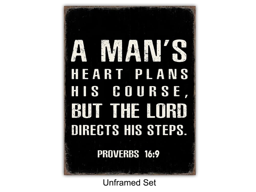 Christian Wall Art - Religious Wall Decor- Christian Gifts for Men - Motivational Quotes Scripture - Man cave Decor - Positive Quotes Wall Art - Inspirational Office Décor Print