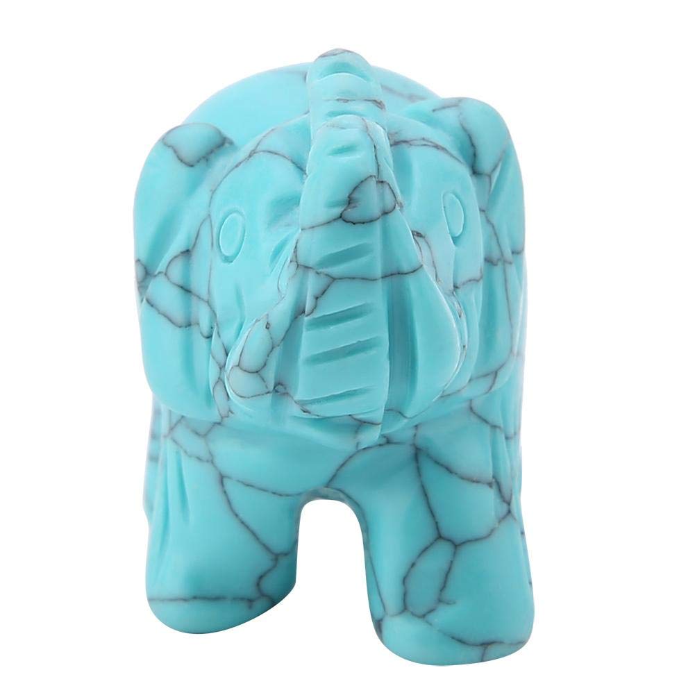 Walfront 1.5inch Elephant Decor, Stone Carved Elephant Sculpture Elephant Crystal Figurine Home Decoration Furnishing Article(Turquoise)