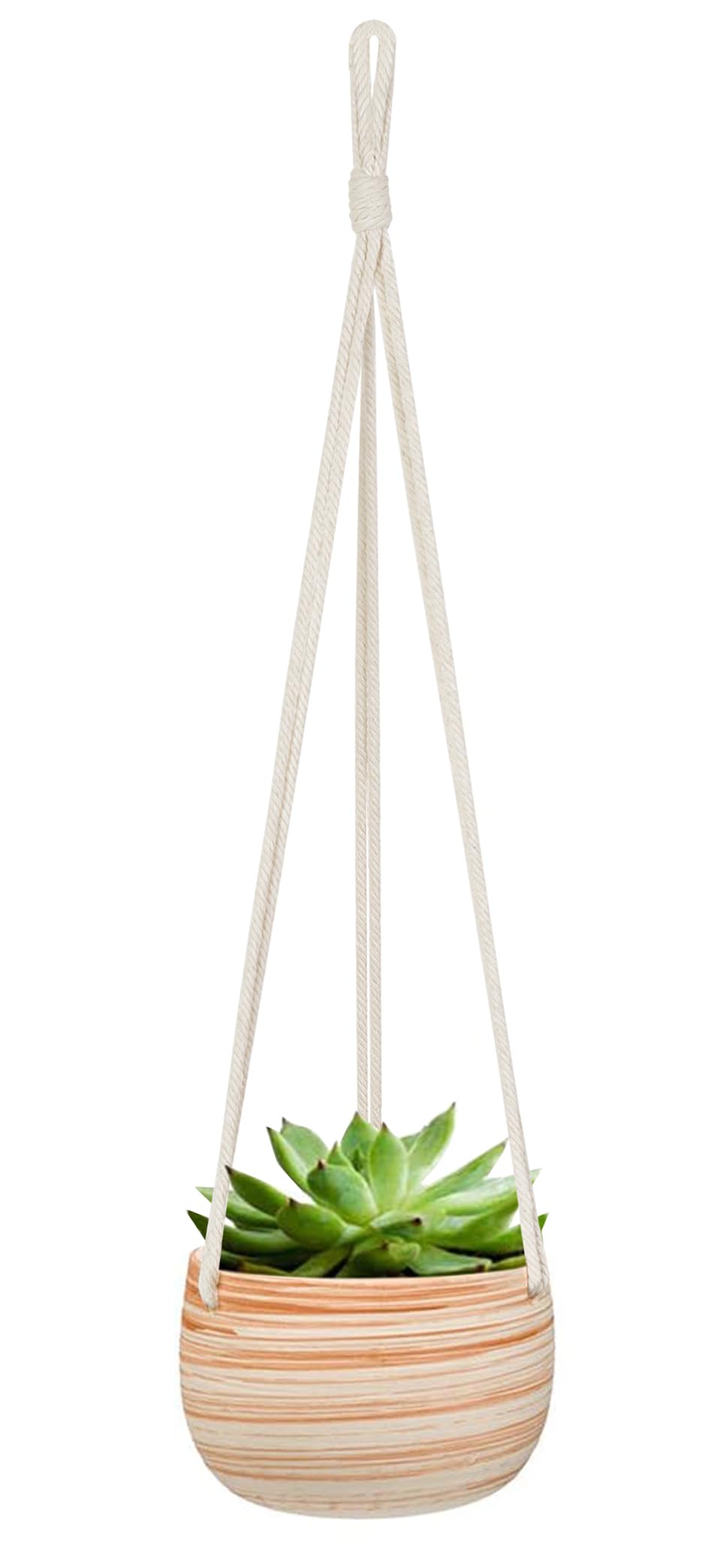 Mkono Ceramic Hanging Planter Macrame Plant Holder 5 Inch Cute Succulent Cactus Pot with Cotton Rope Hanger for Indoor Outdoor Decor, 1 Pack