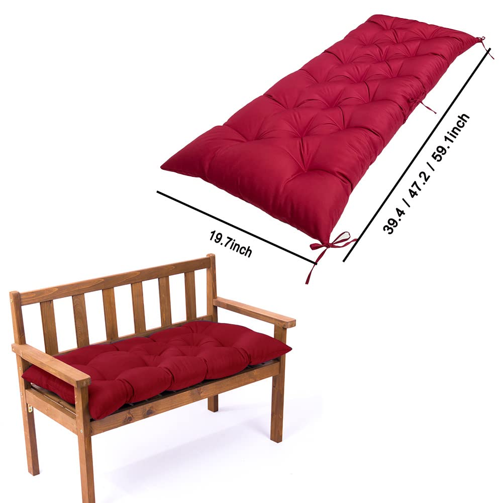 Srutirbo Indoor Outdoor Bench Cushion, Waterproof Swing Cushion Seat Chair Replacement Pads Pillow for Lounger Garden Furniture Patio Metal Wooden (Burgundy, 39 * 20inch)