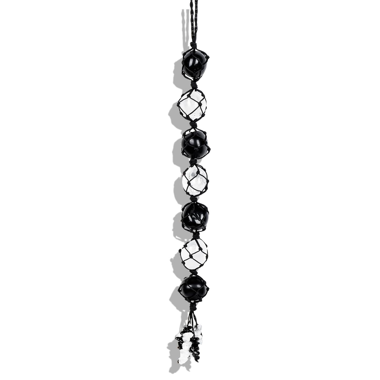 Runyangshi Hanging Car Charm Clearn Crystal Black Obsidian Healing Crystal and Stones Natural Crystals Car Hanging Omament with Chips Stones Accessories Rearview Mirror Decorations