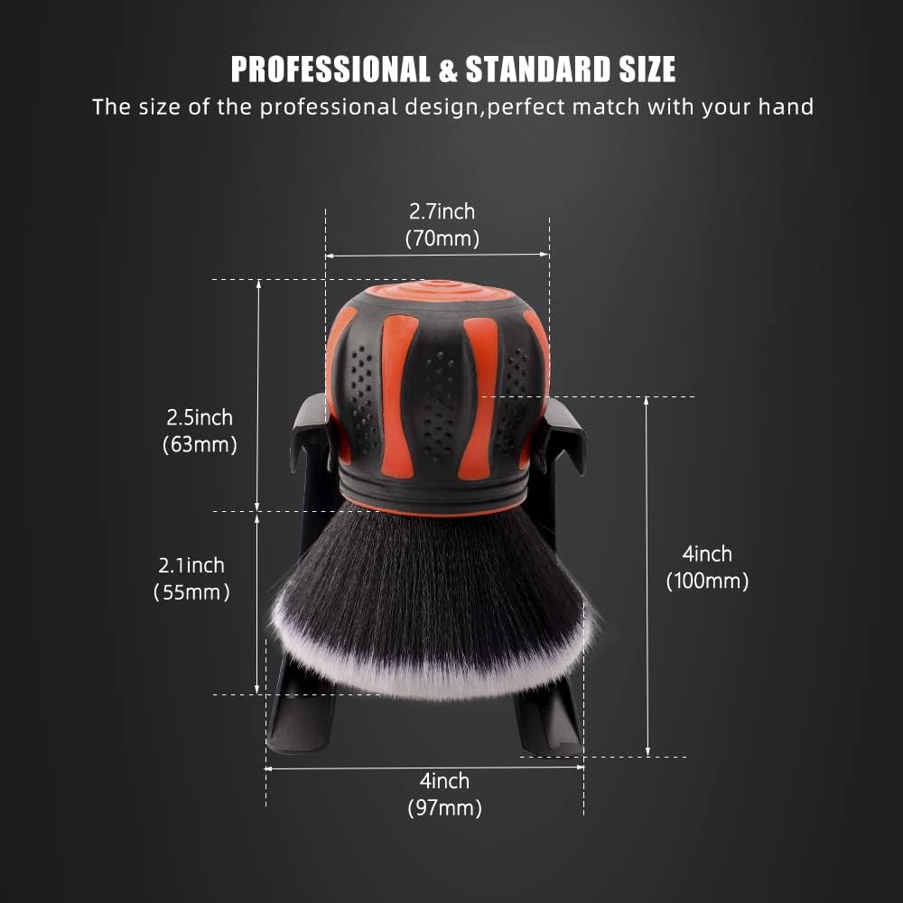 SPTA Ultra Soft Detailing Brush, Car Detail Brush, Orange Handle XL Synthetic Brush - Ultra Soft Bristles, Comes with Storage Rack, Covers Large Area Inside or Outside Vehicles