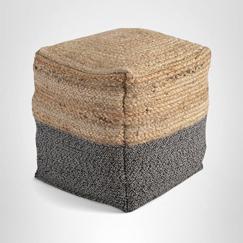 Signature Design by Ashley Sweed Valley Farmhouse Jute Braided Pouf, 17.5 x 20.25 inches, Natural & Black