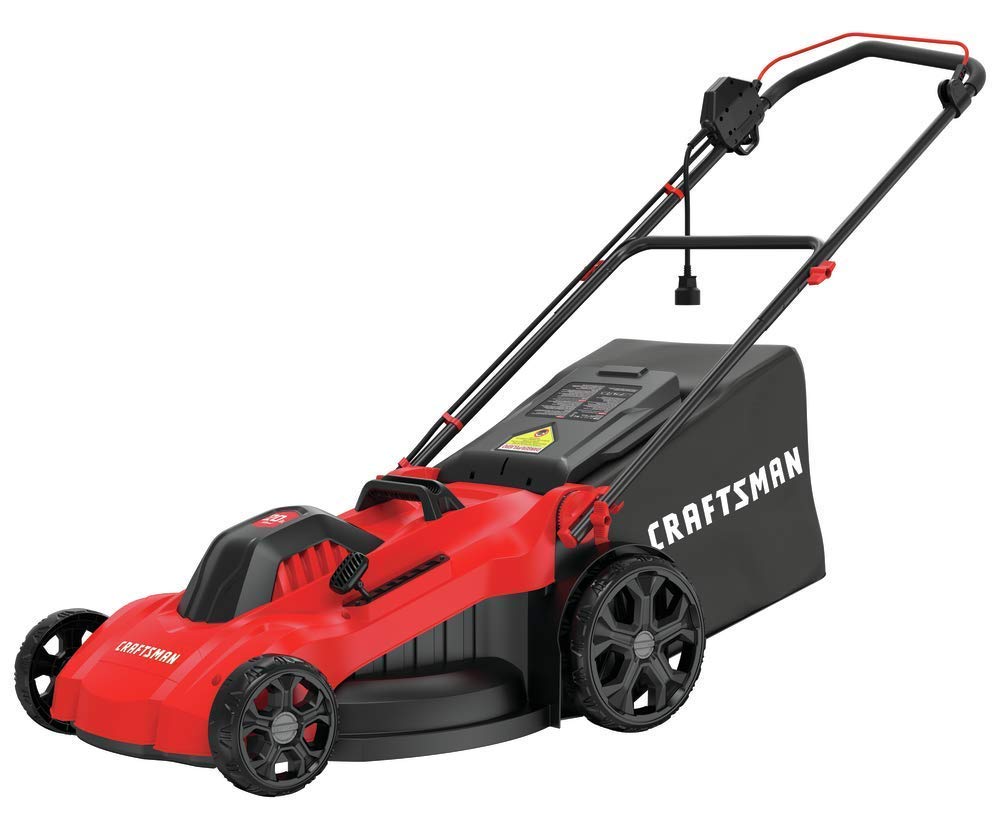 CRAFTSMAN Electric Push Lawn Mower, 20-Inch Deck, Corded, Powerful 13-AMP Motor, 6 Setting Height Adjustment, Winged Blades, 3 in 1 Bagging, Mulching and Discharge (CMEMW213)