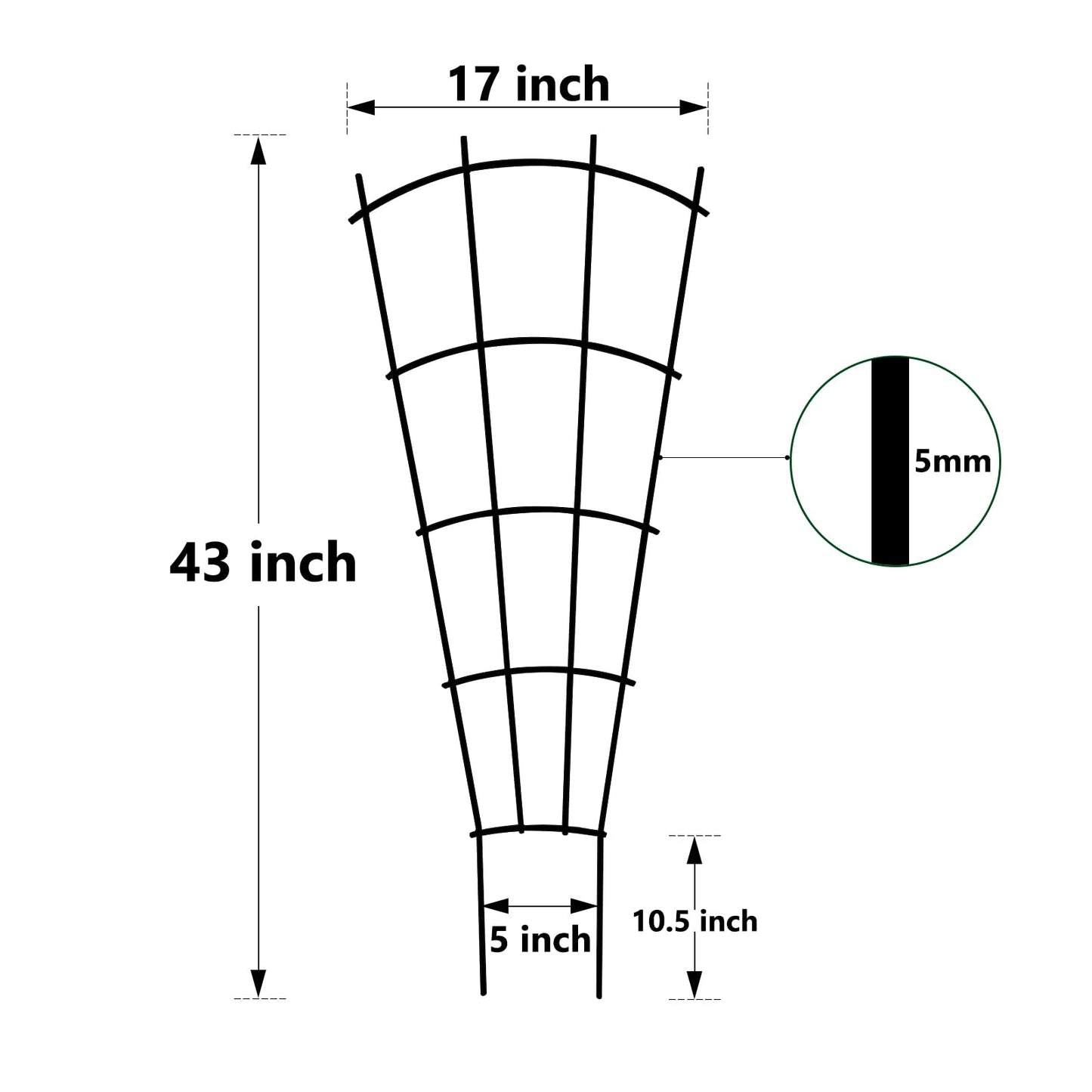 Thealyn 4 Pack 43" Metal Plant Trellis for Pots & Garden Beds, Rustproof Support for Indoor Outdoor Climbing Plants, Vines, Flowers, Fan Shaped, Black