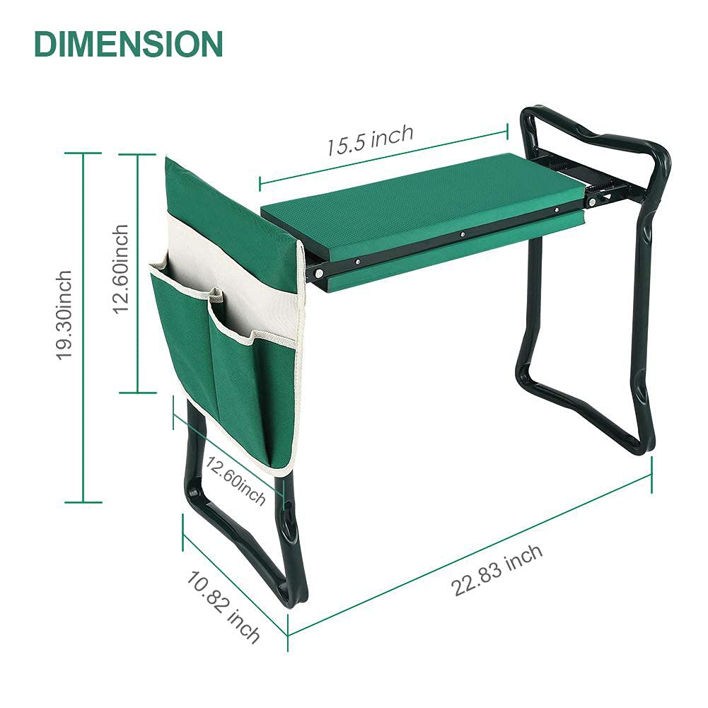 PLKO Garden Kneeler and Seat Stool Heavy Duty Garden Folding Bench with Large Tool Pocket and Soft EVA Kneeling Pad for Gardening Lovers