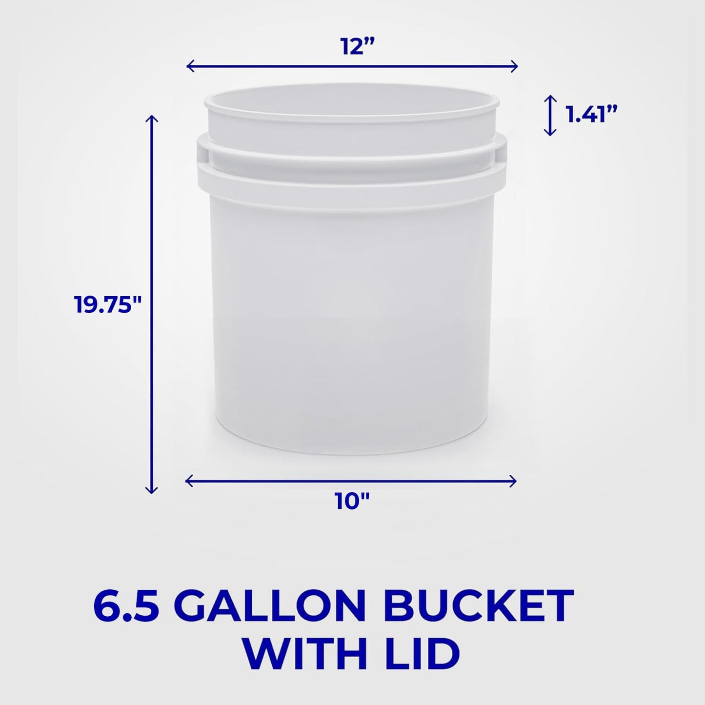 6.5-Gallon White Bucket Pail Container with Lid | Food Grade | Heavy-Duty 90MIL Extra Durable | Metal Handles with Plastic Grip for Easy Carrying | Multi-Use | Easy Stack and Store | BPA Free - 1 Pack