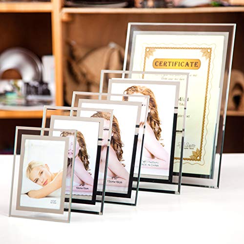 Cq acrylic 4x6 Glass Picture Frame,Silver Mirrored for Photo Display Stand on Tabletop,Pack of 2