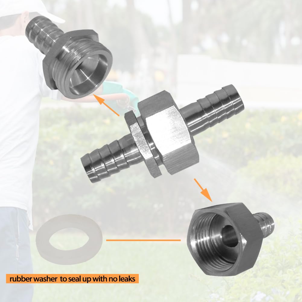 Fitvell Stainless 3/8" Hose Barb x 3/4" Female GHT Garden Hose Threaded Swivel Connector Repair Fitting for Water Boat Lawn Power Wash Irrigation
