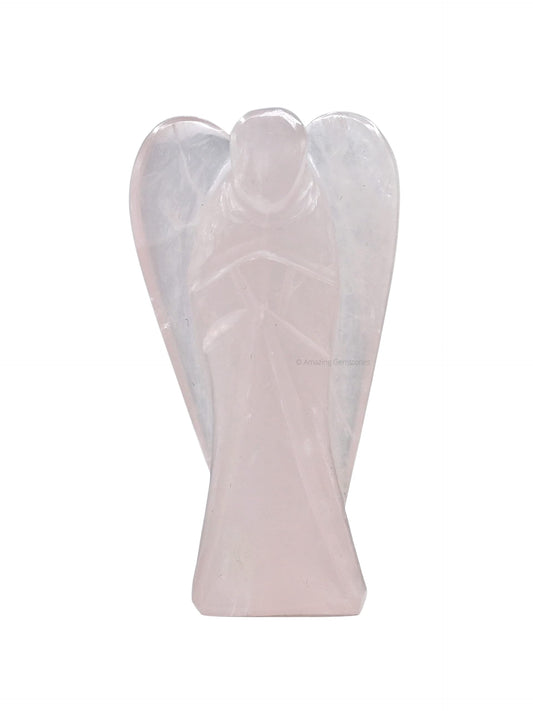 Amazing Gemstone Rose Quartz Crystal Guardian Angel Figurines Ornament for Healing Birthstone, Decoration Statue (Hand Carved Pocket Gemstone Angel) (1.5 inch)