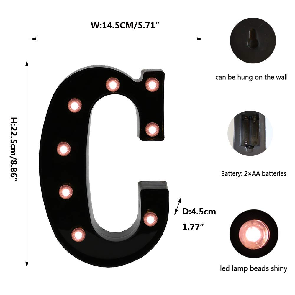 OYCBUZO Light Up Black Alphabet Marquee Letters Sign LED Marquee Number Lights Sign for Night Light Home Bar Christmas Lamp Birthday Wedding Party Decoration C