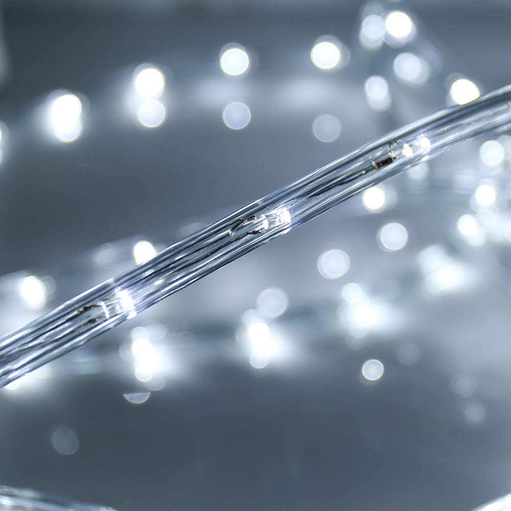 DINGFU 50ft 360 LED Waterproof Rope Lights, 110V Connectable Indoor Outdoor White Led Rope Lights for Outside, Deck, Patio, Pool, Camping, Bedroom Decor, Landscape Lighting and More (White)